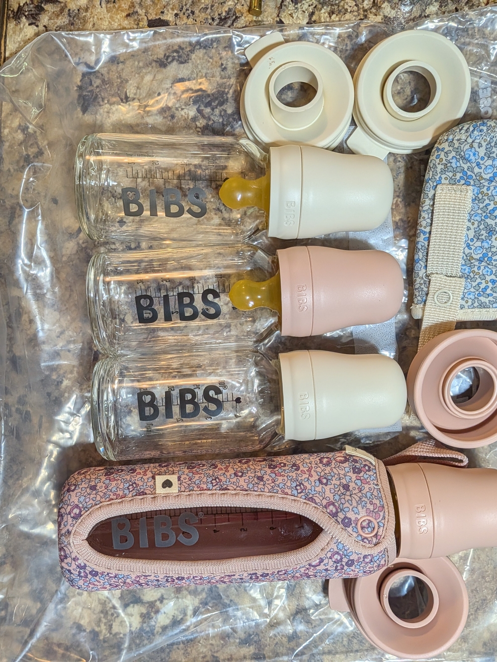 Baby Glass Bottle Set with Pink Floral Sleeve - 3 Pack
